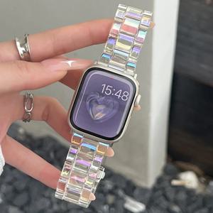 애플 워치 밴드용 송진 시계 스트랩, 스틸 팔찌, iWatch 시리즈 10, 9, 8, 7, 6, SE, 5, 4, 울트라 2, 49mm, 46mm, 45mm, 44mm, 42mm, 41mm, 40mm,38mm