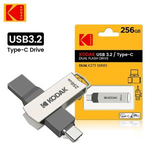 KODAK Type C USB 플래시 드라이브 K273 USB3.2 OTG Pendrive 32GB 64GB 128GB 256GB 고속 금속 이중 목적 디스크 메모리 스틱