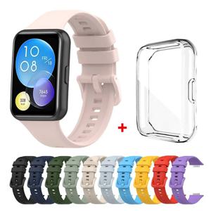 Huawei Watch Fit 2 Fit2 시계 밴드 팔찌 교체 액세서리 + 투명 TPU 보호 케이스 용 실리콘 스트랩