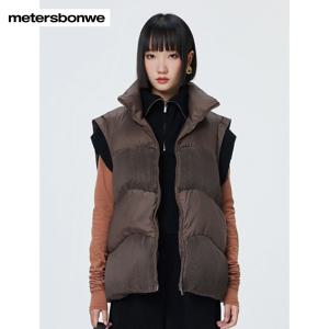 Metersbonwe-여성용 다운 조끼, 루즈한 스탠드 칼라, 단색 덕다운 민소매 재킷, 기본 통근자, 신사 여성 겨울