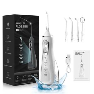 휴대용 치과 구강 Irrigator 물 Flosser USB 충전식 4 노즐 워터 제트 300ml 물 탱크 방수 IPX7