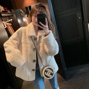 여성용 양모 인조 모피 두꺼운 플러시 따뜻한 가디건 단추 오버코트, 단색 루즈 긴팔 캐주얼 탑 아우터, 가을 겨울