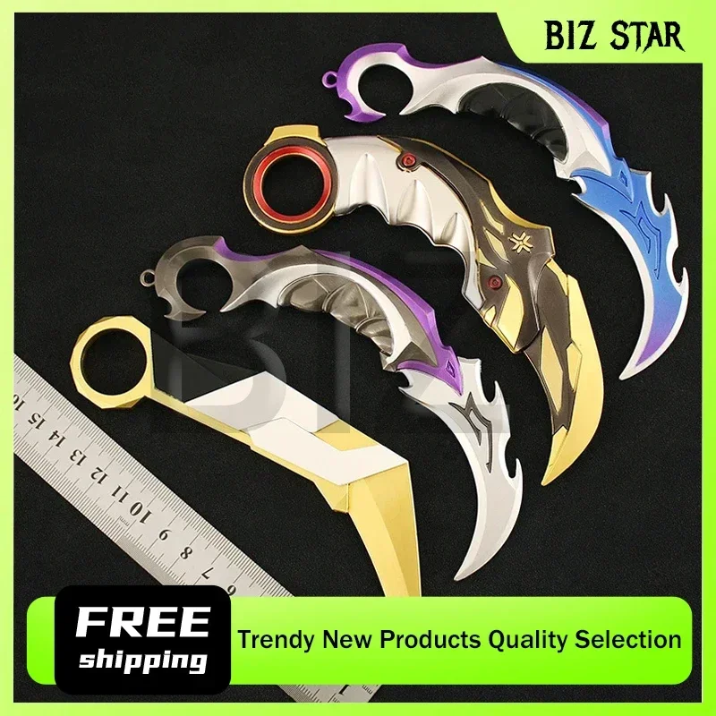 Valorant Melee 시리즈 보라색 금 발톱 칼 게임 주변 장치 Karambit 금속 무기 모델 전술 군사 사무라이 소품 선물