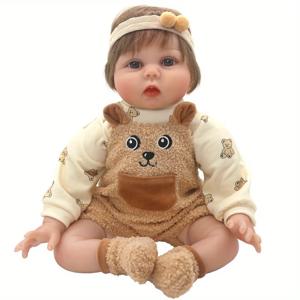 22인치(55CM) NPK 실리콘 인형용 브라운 베어 서스펜더 바지 정장 인형 옷 1세트. NPK 실리콘 인형에 적합