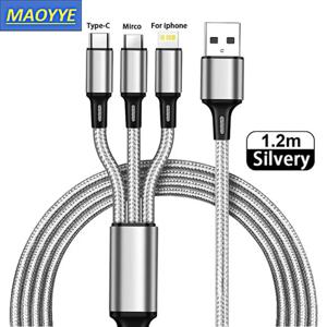 MAOYYE 3 In 1 USB 충전기 고속 충전 케이블 유형 C iPhone 용 마이크로 IOS 멀티 충전기 케이블 Huawei Samsung 나일론 땋은 코드