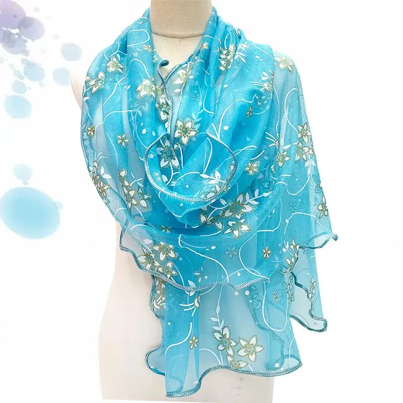 레이스 스카프 여성 경량 Hijab 우아한 2024 인쇄 실크 Neckerchief 목도리 랩 머리띠 핸들 헤어 액세서리 두건