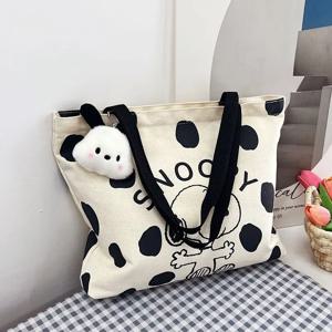 디즈니 캔버스 가방 여성 대용량 가방 패션 만화 스누피 핸드백 다목적 원 숄더 토트 백 여행용 수납 가방