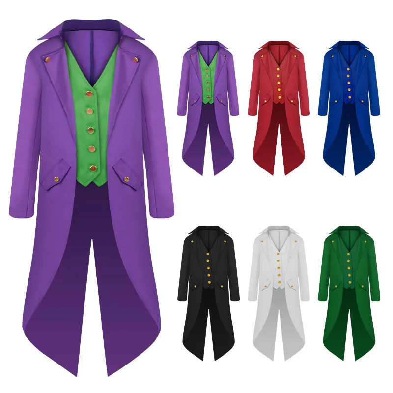 Steampunk 고딕 중세 Tailcoat 자켓 조끼 정장 성인 어린이 남자 할로윈