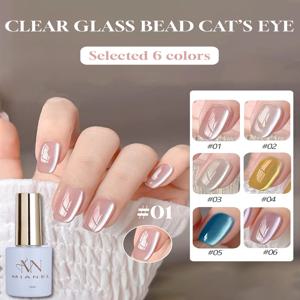 MIANEL 12ML 1-12pcs 유리 구슬 고양이 눈 젤 매니큐어 플래시 화이트 스파르 누드 컬러 마그네틱 매니큐어 화이트 손톱 여름 손톱