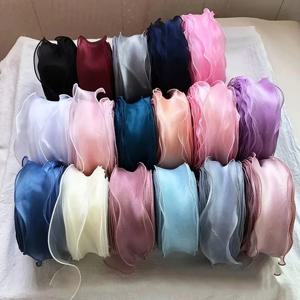 단색 웨이브 가장자리 투명 하드 원사 꽃 리본 꽃다발 포장 선물 상자 포장 활 재료 DIY sewin 1 조각