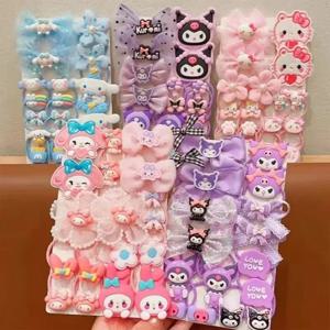 Kawaii 18 개/대 kawaii Kuromi 스트레치 보우 머리띠 키즈 더블 포니 테일 벨트 헤어 액세서리 학생 헤어 클립