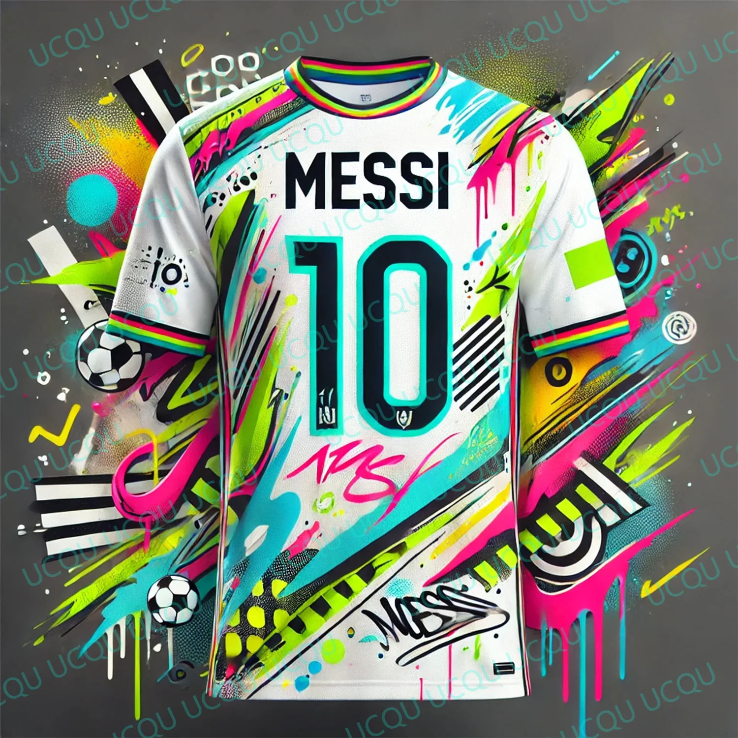 어린이 및 성인을 위한 AI 스트리트 그래피티 축구 유니폼, 스페셜 MESSI 10, 여름 티셔츠, 지능형 디자인 에디션, 새 키트