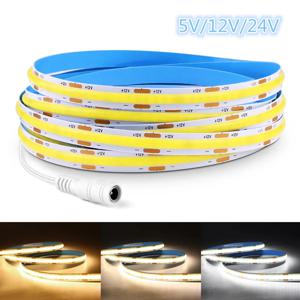 DC 5V 12V 24V COB LED 스트립 조명 320LED/m 고휘도 FOB 유연한 리본 바 테이프 선형 디밍이 가능한 조명 룸 장식