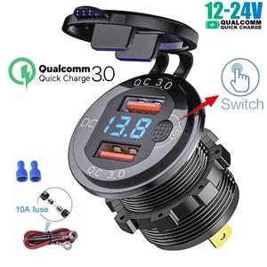 USB 유형 C 자동차 USB 충전기 소켓, LED 전압계 및 ON/Off 스위치 버튼이 있는 12V/24V 듀얼 USB 콘센트 PD3.0&QC3.0 자동차 소켓