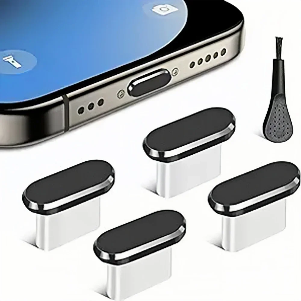 청소 브러시가있는 4Pcs USB C 먼지 플러그 방진 USB-C 플러그 커버 iphone 용 충전 포트 커버 캡 삼성 모든 스마트 폰