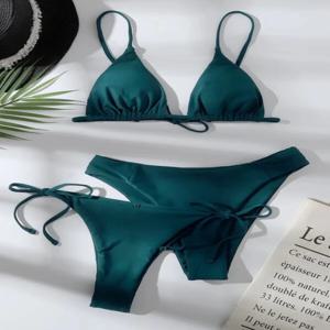 3 조각 비키니 세트 여성 2 바지와 수영복을 밀어 낮고 중반 허리 조절 가능한 스트랩 여름 Beachwear 수영복 2025