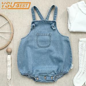 2023 아기 소년 소녀 Romper 카우보이 민소매 Jumpsuit 유아 아기 소년 소녀 Romper 솔리드 ​​컬러 소년 캐주얼 의상 아기 Romper