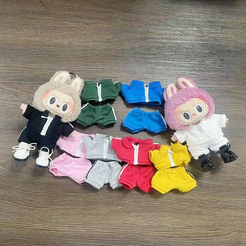 Labubu 옷 적합한 Labubu V1V2 착용 2pcs 세트 여러 색상 탑 바지에서 선택 10cm 코튼 Exo 귀여운 만화