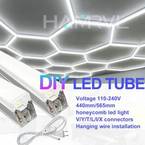 DIY 육각형 차고 LED 튜브 커넥터 서스펜션 와이어 케이블 액세서리 벌집 램프 110-240V 이발사 워크샵 조명