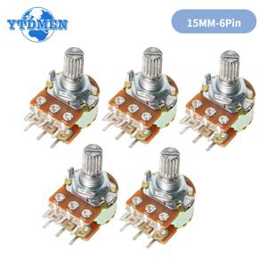 5PCS WH148 B1K B2K B5K B10K B20K B50K B100K B500K 6 핀 샤프트 15mm 증폭기 듀얼 스테레오 전위차계 10K 1K 5K 50K 100K 1M 옴