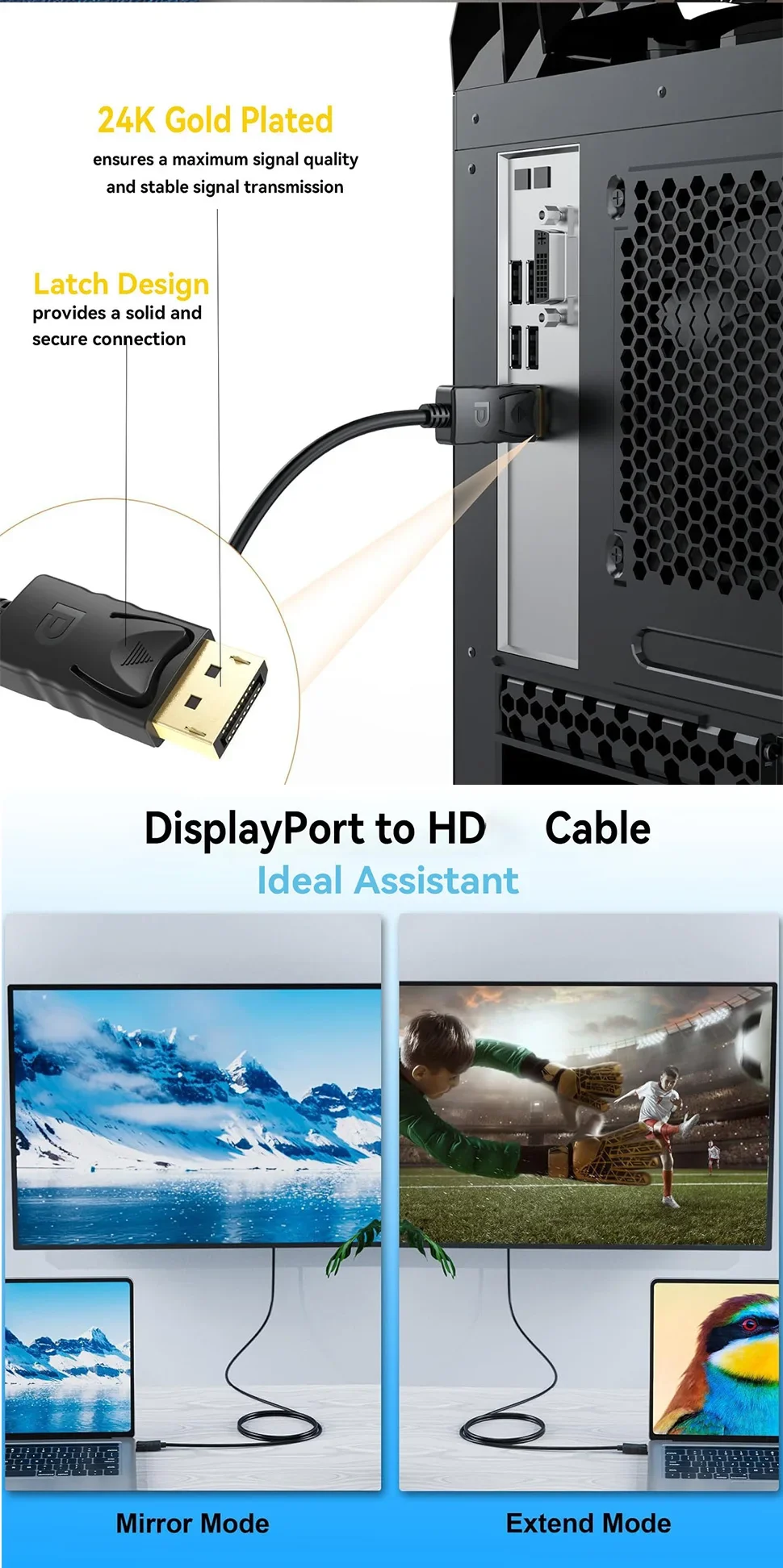 4K DisplayPort-HDMI 호환 케이블 DP-HD 어댑터 디스플레이 포트 PC 노트북 HDTV 프로젝터 모니터용 비디오 오디오 케이블 3m