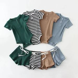 2Pcs 여름 아기 소년 의류 세트 짧은 소매 Bodysuit + 반바지 패션 신생아 아기 옷