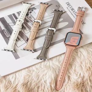 Apple Watch 밴드 용 슬림 가죽 스트랩 44mm 40mm 41mm 49mm 42 45 Mm 손목 여성용 팔찌 IWatch Serie 9 8 7 6 5 4 3 SE Ultra 2