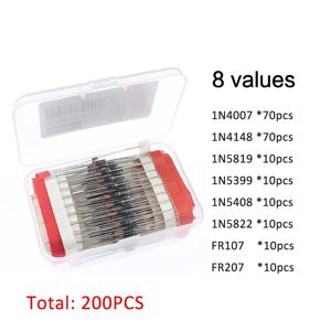 100/200PCS 정류기 다이오드 쇼트키 다이오드 키트 1N4007 1N4148 1N5408 1N5819 1N5822 1N4001 1N4004 1N5404 FR107 FR207 고속 스위칭