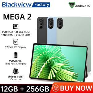 Blackview MEGA 2 안드로이드 15 태블릿 12인치 2K 디스플레이 36(12+24)GB 256GB Unisoc T615 9000mAh 배터리 Widevine L1 패드 PC
