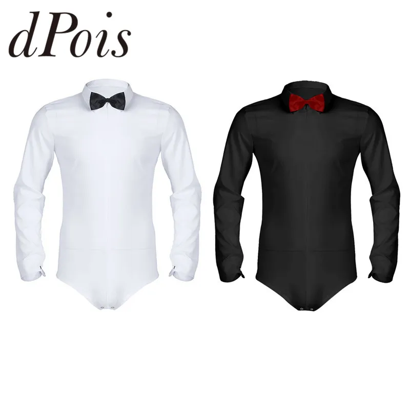 남성 지퍼 전문 라틴 댄스 셔츠 Bowtie 원피스 Romper 셔츠 남성 긴 소매 무대 볼룸 댄스 착용 바디 슈트