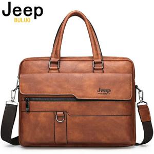 JEEP-BULUO 브랜드 비즈니스 서류 가방, 분할 가죽 14 인치 노트북 A4 파일 캐쥬얼 남성용 고품질 사무실 가방