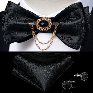 검은 꽃 솔리드 셀프 타이 보우 타이 남자 패션 나비 실크 공식 비즈니스 웨딩 파티 Bowtie 손수건 세트 DiBanGu