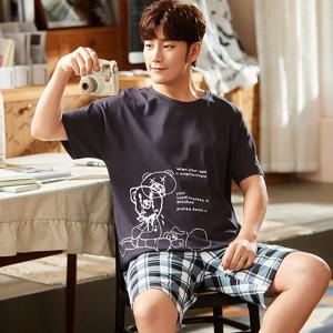 2 조각 세트 남성 여름 면화 잠옷 세트 짧은 잠자는 탑 바지 잠옷 남성 캐주얼 Nightwear Pijama pajama night cloth