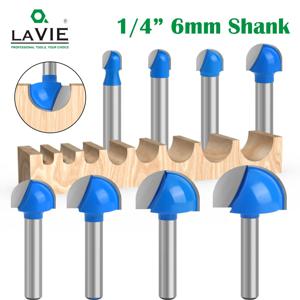 LAVIE 1pc 6mm 1/4 생크 볼 코 라우터 비트 세트 목재 CNC 반경 코어 박스 솔리드 카바이드 도구 용 라운드 밀링 커터