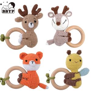 1pc BPA 무료 DIY 크로 셰 뜨개질 엘크 폭스 비 아기 Teether 나무 Teether 반지 딸랑이 신생아 젖니가 남 간호 노리개 Molar 교육