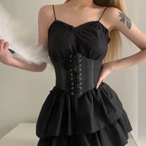 여성용 블랙 와이드 코르셋 벨트, 고딕 패션, PU 가죽, 레이스업 코르셋 벨트, 슬리밍 허리, 여아용 빈티지 코르셋 벨트