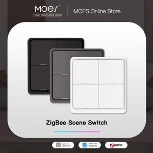 MOES 4 Gang Tuya ZigBee 무선 12 장면 스위치 푸시 버튼 컨트롤러 Tuya 장치 용 배터리 구동 자동화 시나리오