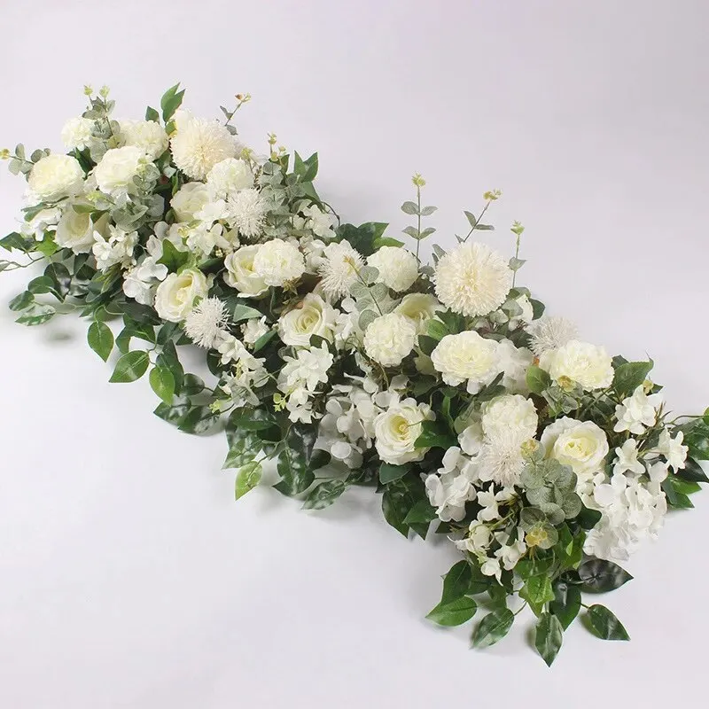 웨딩 테이블 센터피스 꽃 배경 벽 아치 장식 파티 무대 꽃, 럭셔리 화이트 로즈 조화 줄, 100cm