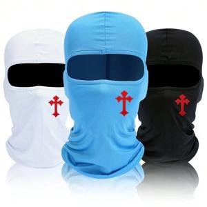 남자와 여자를위한 1pc 크로스 인쇄 마스크 후드 야외 승마 Balaclava 모자 방풍 및 선 스크린 태양 모자