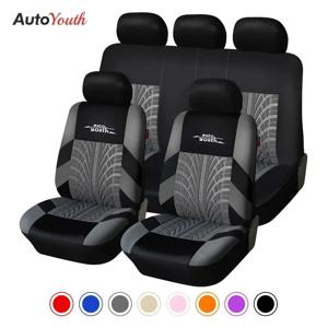 AUTOYOUTH 브랜드 자수 카시트 커버 세트 유니버설 핏 타이어 트랙 디테일 스타일링 카시트 프로텍터를 탑재한 대부분의 차량용 커버