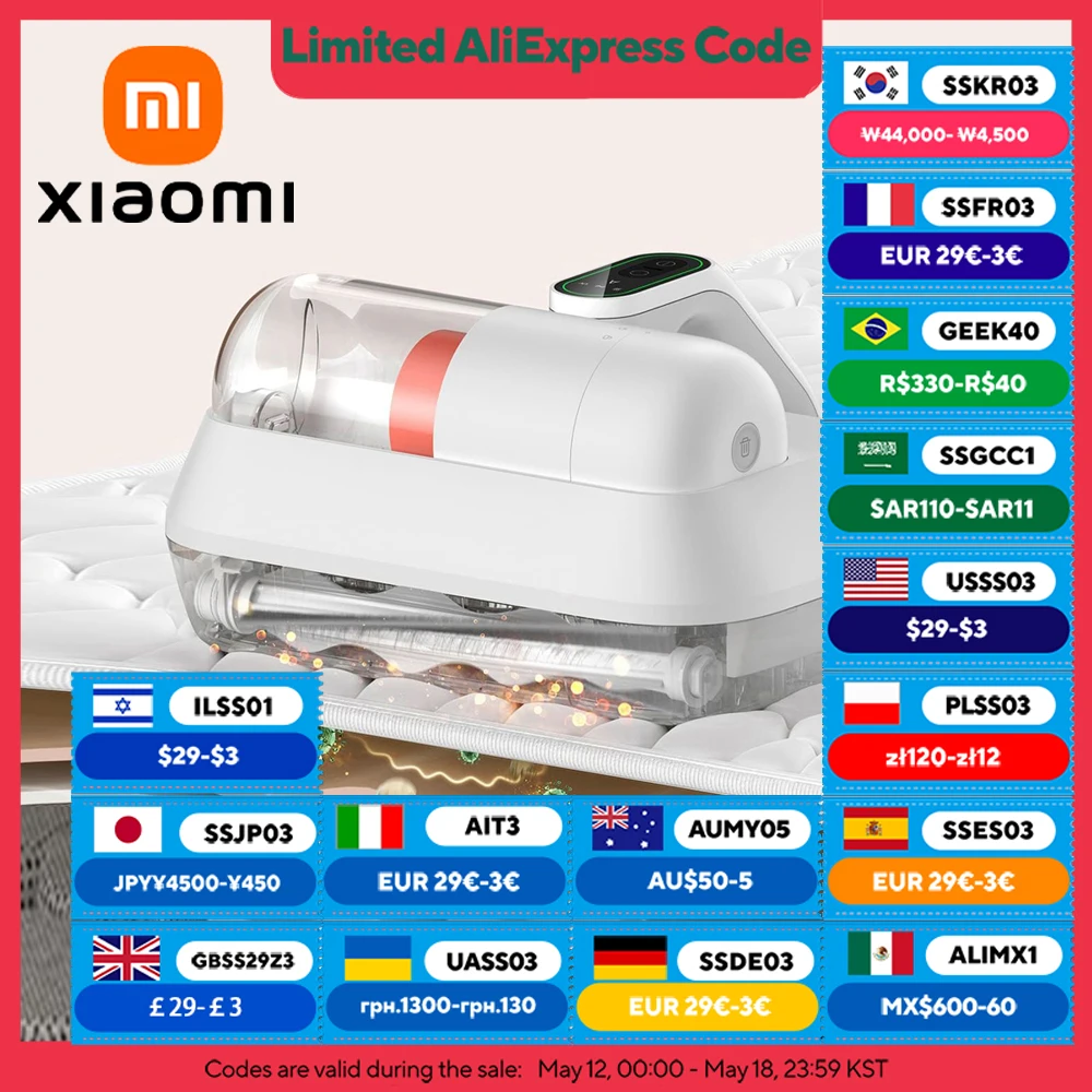 XIAOMI MIJIA 진공 진드기 제거제 프로, 가정용 침대 이불 UV 살균, 14kPa 휴대용 진공 청소기, 어댑터가 있는 CN 버전