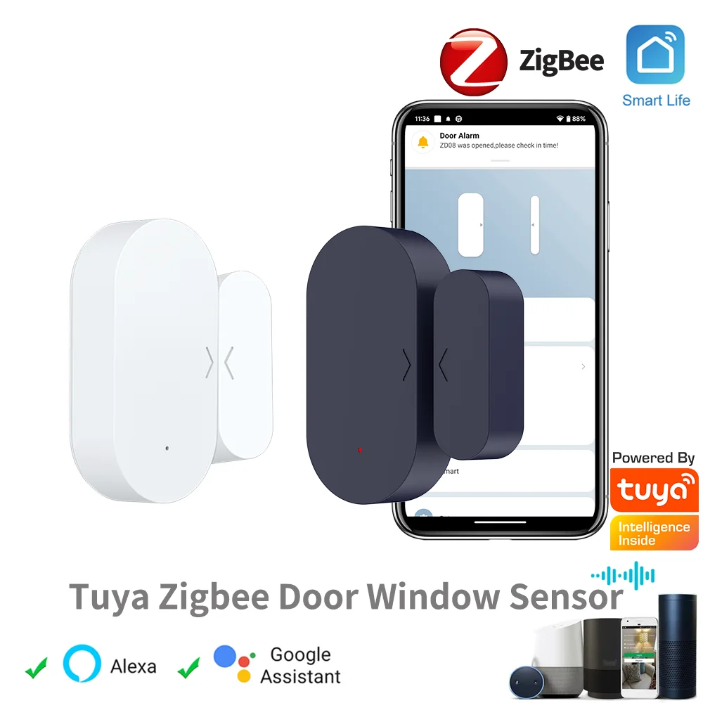 Tuya Zigbee 도어 윈도우 센서 도난 경보기 스마트 홈 자동화 보안 보호 스마트 라이프 Alexa Google 홈으로 작업