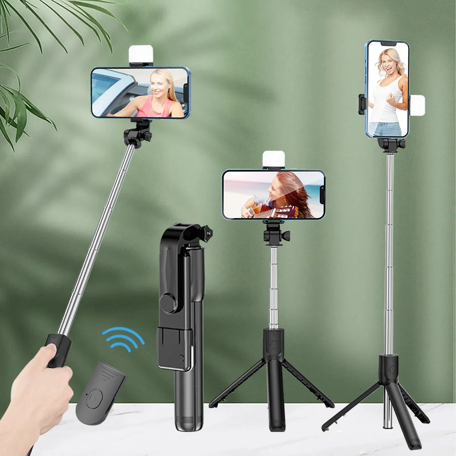 블루투스 원격 확장형 전화 삼각대 무선 셀카 스틱 삼각대 스탠드 iPhone 15 Samsuing Phone Tiktok 라이브 스트리밍