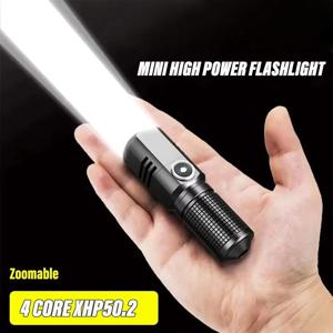 미니 손전등 XHP50 LED USB C 충전식 16340 18650 배터리 손전등 1500lm 강력한 토치는 한 번의 클릭으로 닫을 수 있습니다