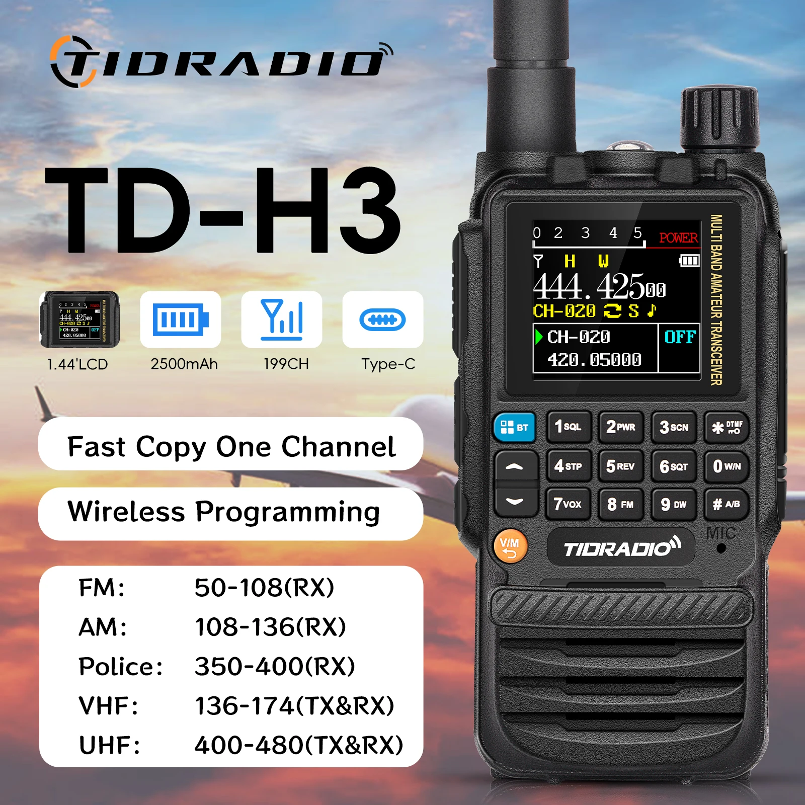 TIDRADIO H3 라디오 워키 토키 장거리 전화 APP 무선 프로그래밍 에어 밴드 견인 웨이 라디오 햄 라디오 워키 토키