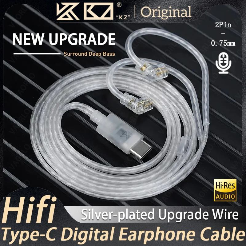 KZ 이어폰 Type-c 2PIN 케이블 KZ DQ6 ZAX ZSX ZSN PRO ZS10PRO ZVX ZAR 용 마이크가있는 실버 도금 업그레이드 케이블 헤드폰 와이어