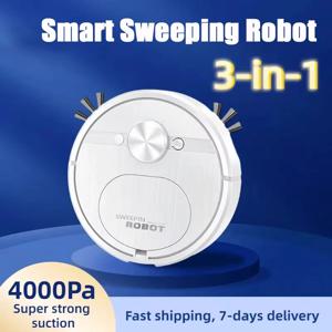 스마트 청소 로봇 3-in-1 충전식 진공 청소기 조용한 4000Pa 흡입력 애완 동물 헤어 카펫 바닥에 적합