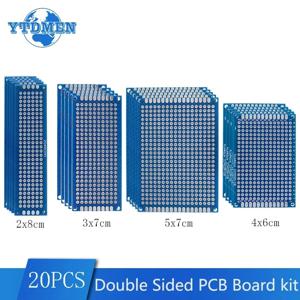 20 개/몫 양면 PCB 키트 보드 브레드 보드 2x8 3x7 4x6 5x7cm 범용 PCB 실험 블루 프로토 타입 회로 기판 Diy