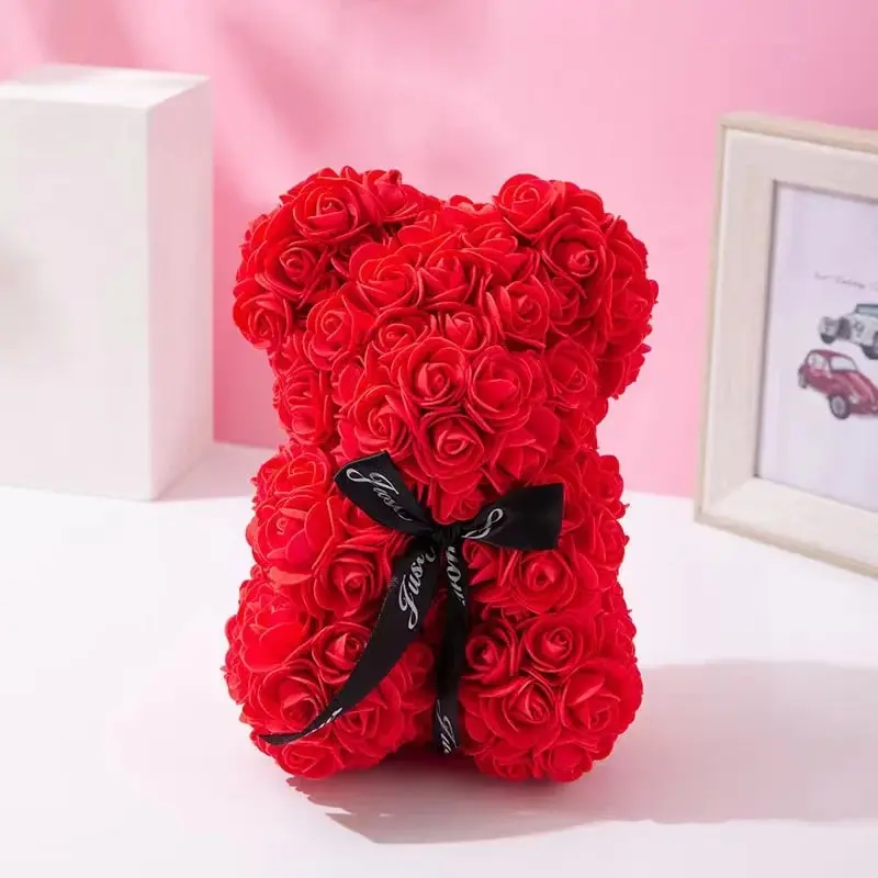 1pc 인공 장미 곰 꽃 여성을위한 선물 크리스마스 발렌타인 데이 생일 기념일