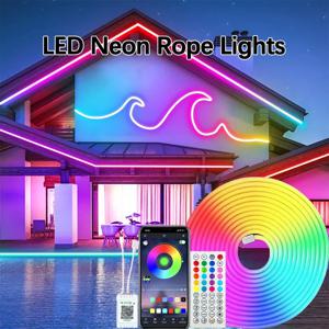 24V LED 스트립 빛 블루투스 방수 RGB 네온 불빛 원격 제어 음악 동기화 DIY 침실 홈 장식 주변 조명